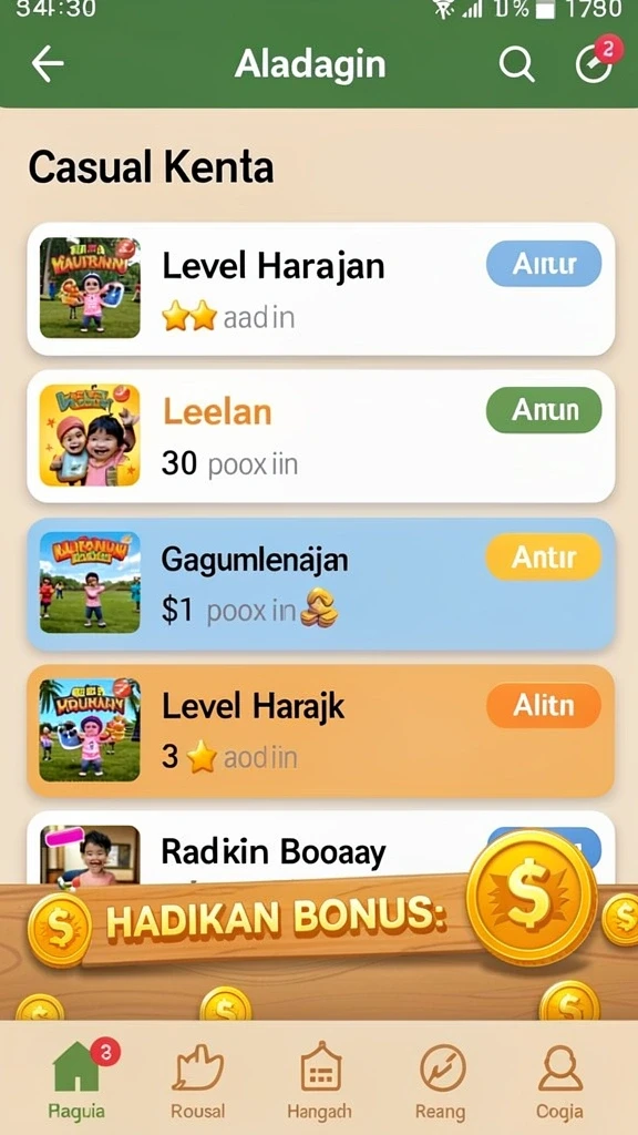 Tampilan menarik dengan karakter penuh warna.